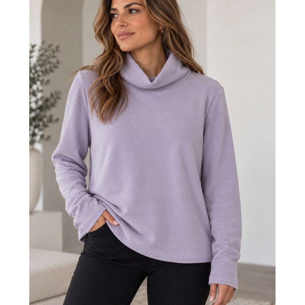 Dudley Stephens Lavender Purple Fleece Turtleneck Pullover XL Logo Long Sleeve
